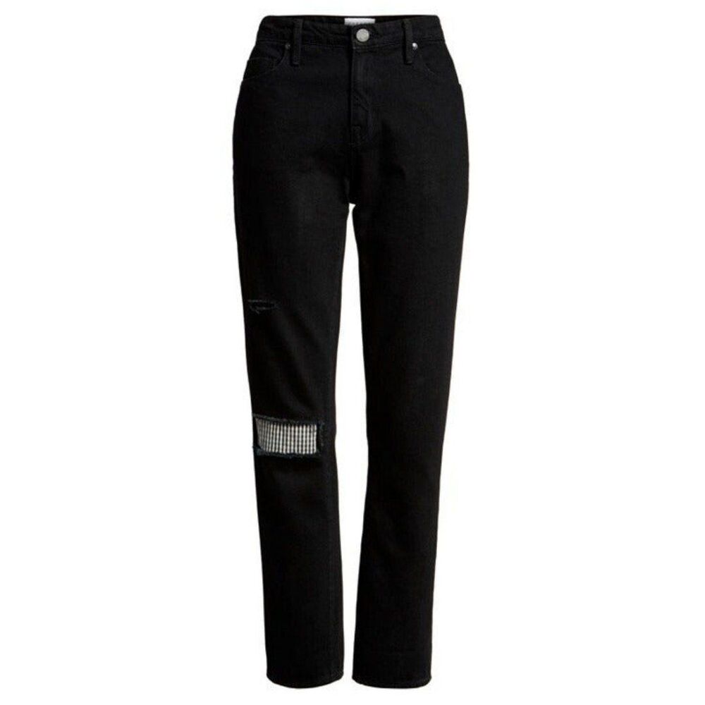 Parker Smith Black Straight Leg Crop Jeans Gingham Patch Black Size 29